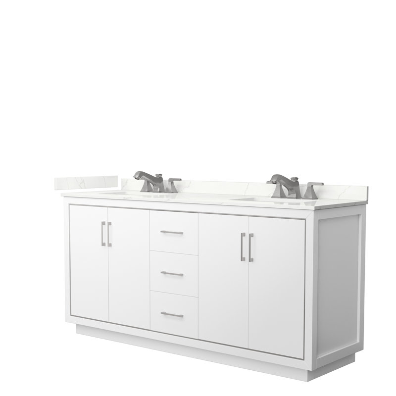 72'' W Double Vanity, Brushed Nickel, White, Giotto Quartz