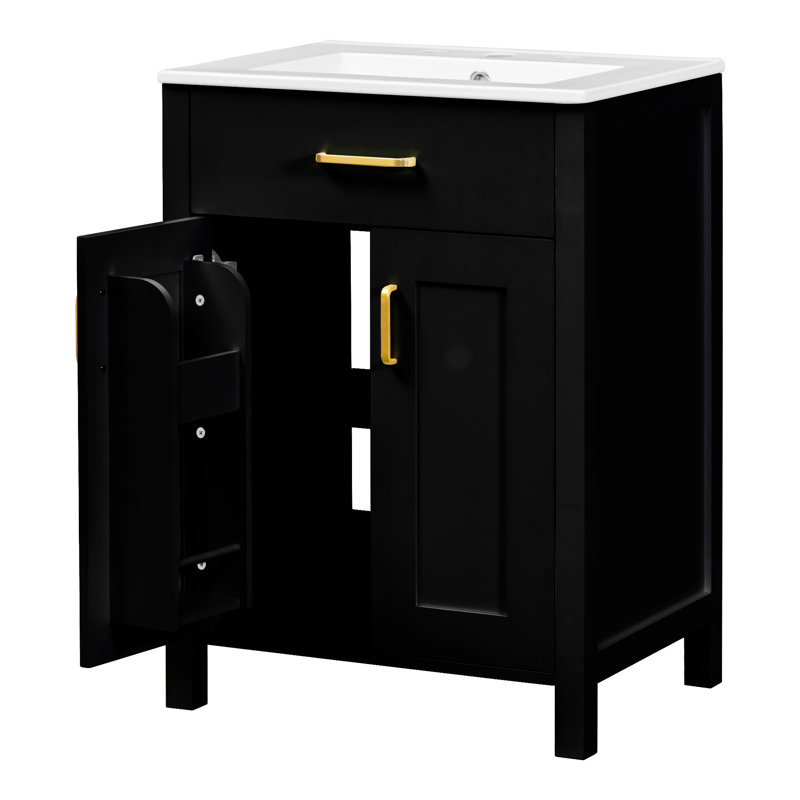 Ensemble de meuble-lavabo 24 po avec lavabo et tiroir en céramique, porte, armoire de rangement