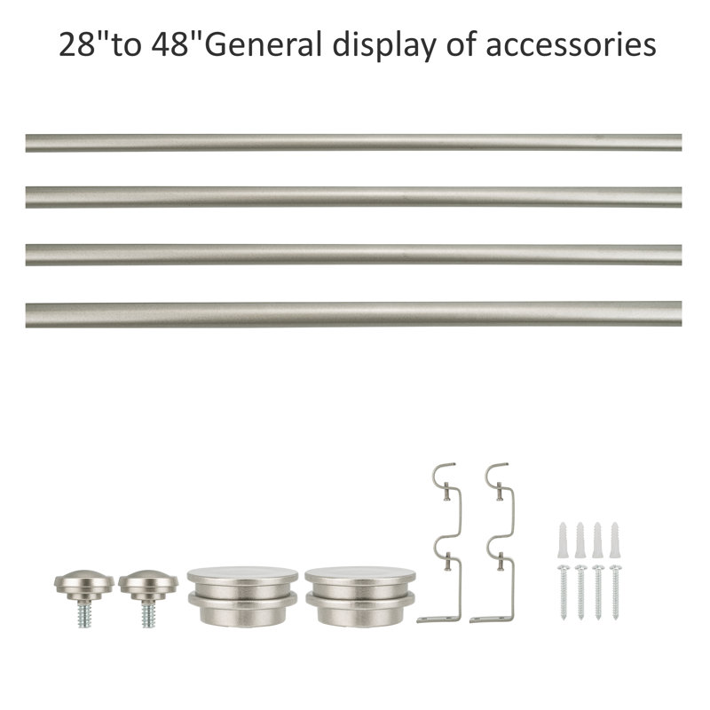 Kynley Steel Adjustable Double Curtain Pole, 28" - 48", Pewter