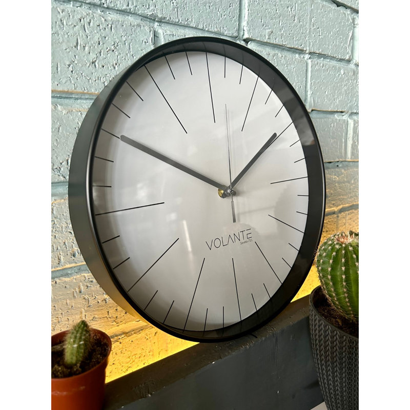 Horloge murale élégante Elegant, 11,8 pouces de diamètre, cadre en plastique noir, couvercle en verre véritable, 1,8 pouce d'épaisseur | Décoration élégante et fonctionnelle | Parfait pour le salon, la chambre à coucher et les espaces de bureau