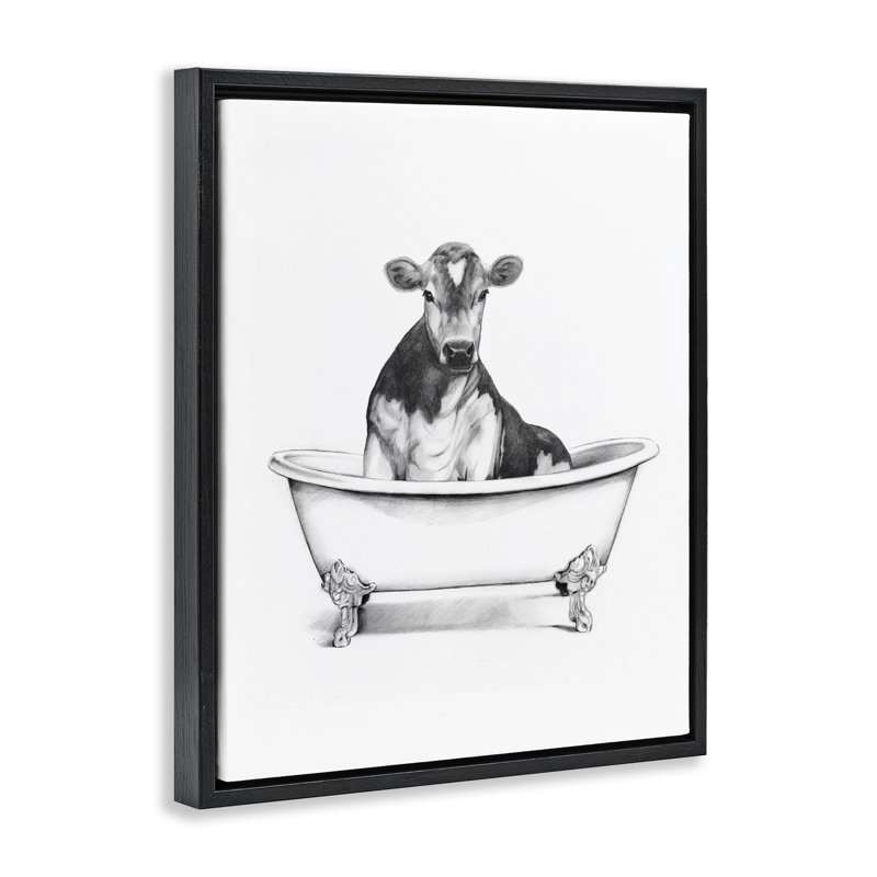  Art mural sur toile flottante antique avec vache encadrée par Victoria Borges, H 21 po x l 17 po