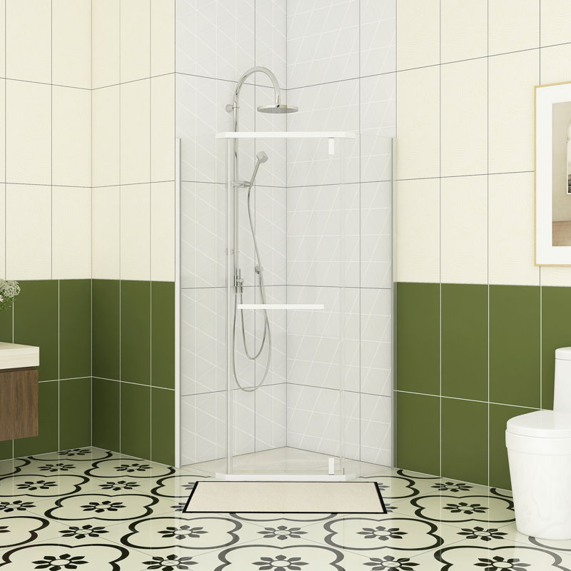 35 In. W X 72 In. H Neo-Angle Pivot Semi-Frameless Corner Shower Enclosure In Matte White, White
