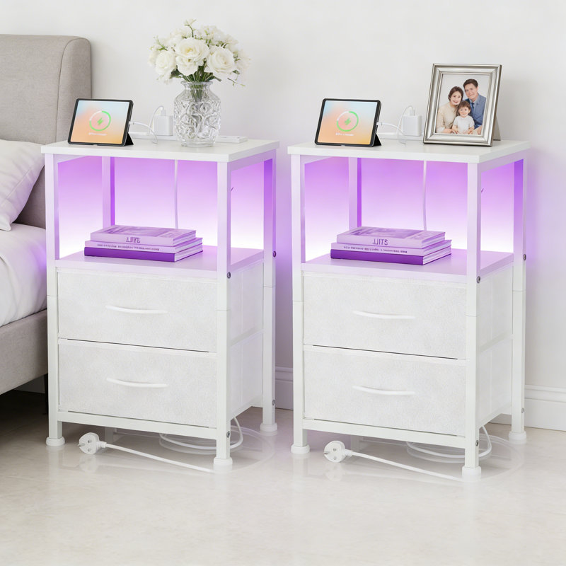 40cm W Metal Bedside Table, White