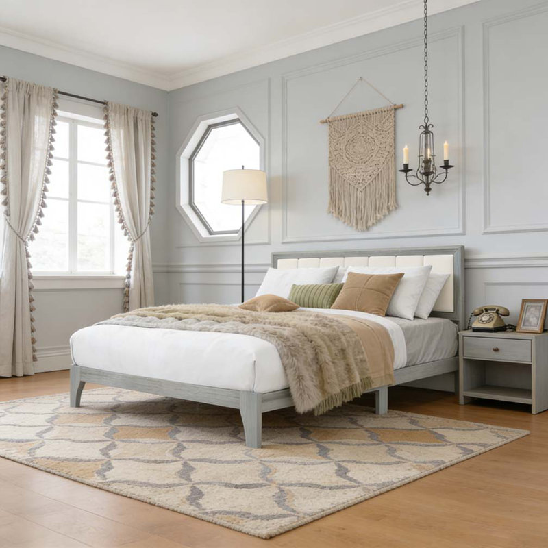 Base de lit plateforme avec lattes en bois, Grand lit
