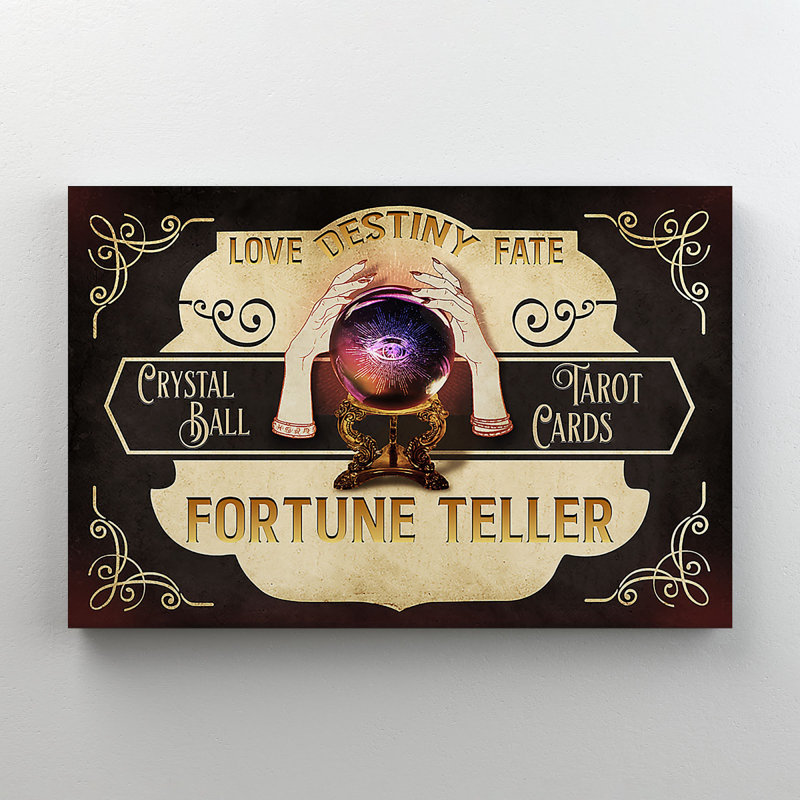 «Magic Ball With Hands» - boule de cristal, cartes de tarot - reproduction d'art graphique sur toile tendue