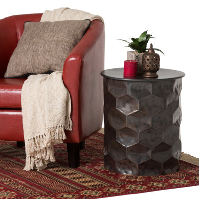 Whitney 17"W Metal Industrial End Table with Storage and Honeycomb Design, Assembled by Simpli Home