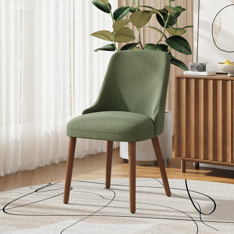 High Back Dining Chair with Ergonomic Curved Back, Padded Seat & Solid Wood Legs, Green