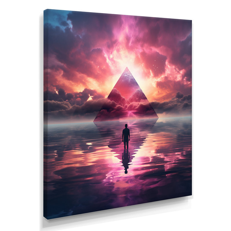 Pyramide gardienne du mystère - art abstrait paysage mural, Toile tendue, H 32 po x l 24 po x P 1 po