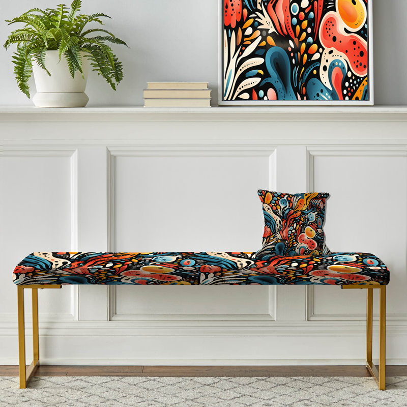 Eclectic Multicolor Ink Carnival - Eclectic Upholstered Gold Bench