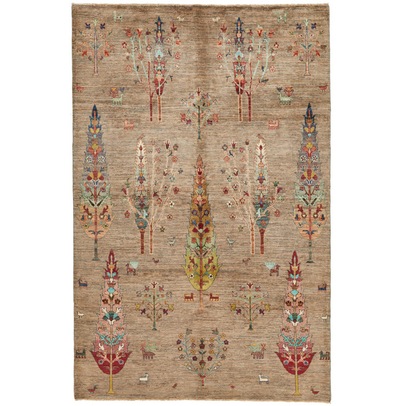 Tapis tribal brun et multicolore 6 x 9