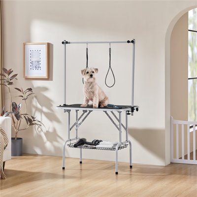 163.5 cm H x 96 cm W x 61 cm D Iron and PVC Adjustable and Foldable Cat and Dog Folding grooming table