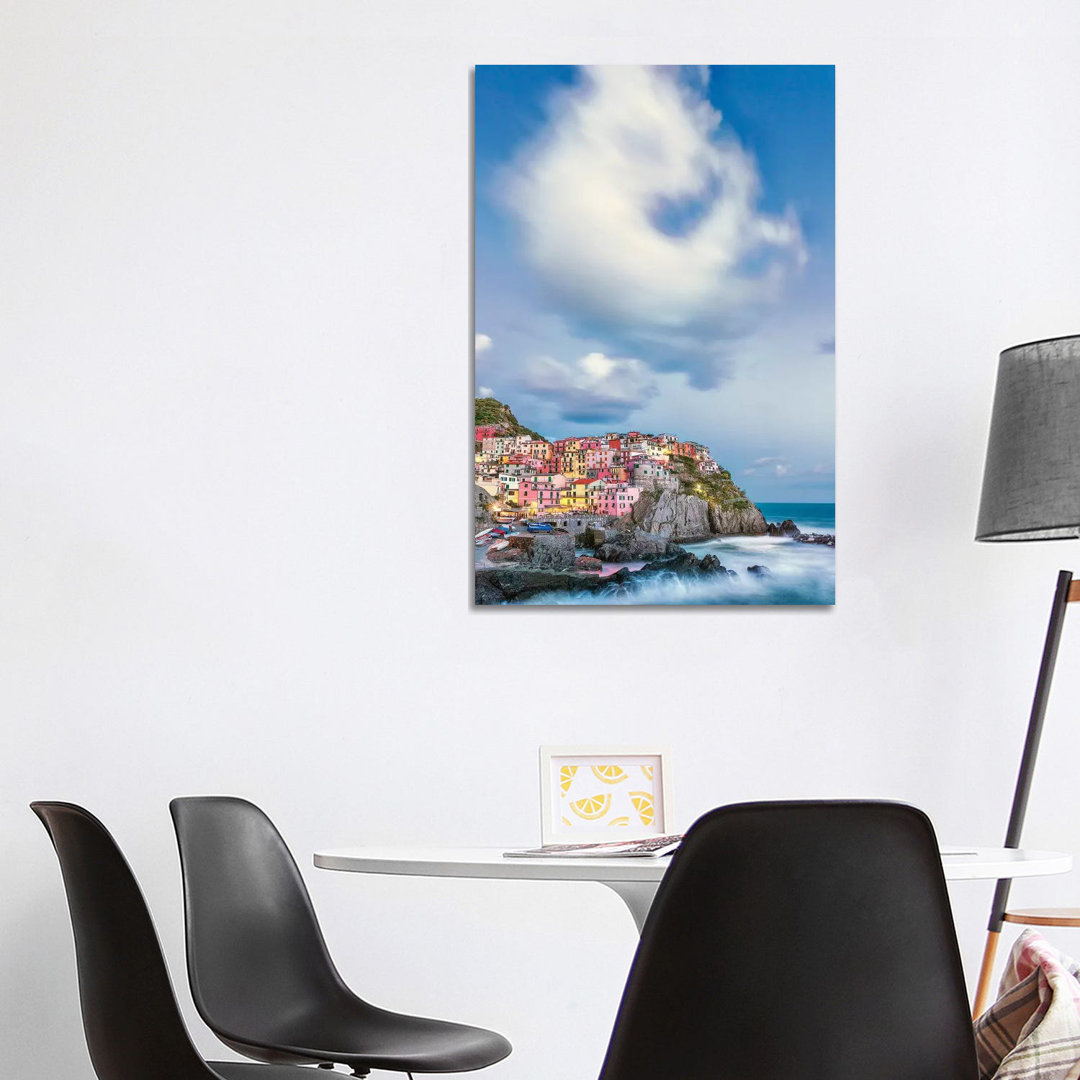 Italy, Manarola. Cloud Over Coastal Town. by Jaynes Gallery - Wrapped Canvas Gallery-Wrapped Canvas Giclée