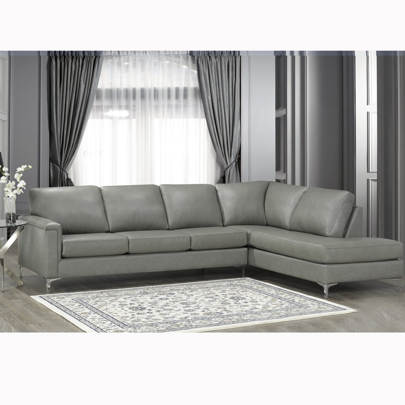 Platte Upholstered L-Shaped Sectional Right Hand Facing, Slate Genuine Leather