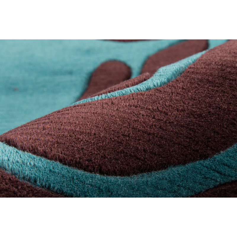 Tapis turquoise / brun en laine touffeté à la main Aqiilah, Tapis de couloir 2 pi 6 po x 8 pi