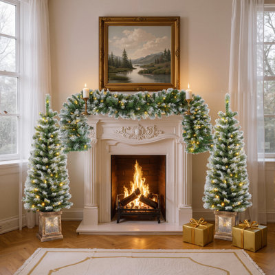 Ensemble de 3 guirlandes de Noël artificielles et ensemble de 2 arbres d'entrée avec lumières DEL