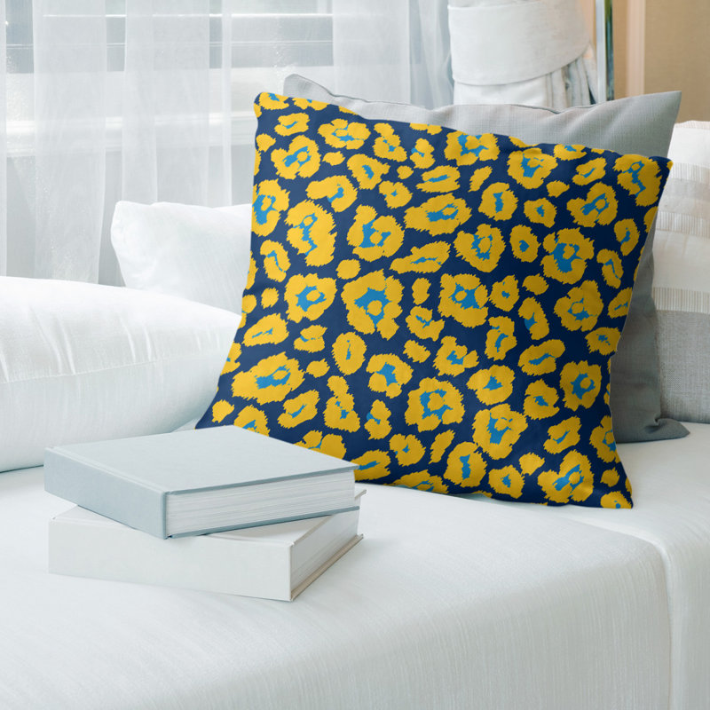 Housse de coussin carrée, Polyester filé, Bleu foncé / Jaune, 26 po x 26 po