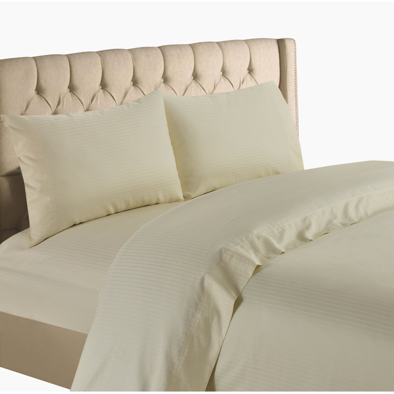  Ensemble de draps rayés en coton à 100 % rayé à densité du tissage de 1200 fils, Ivoire