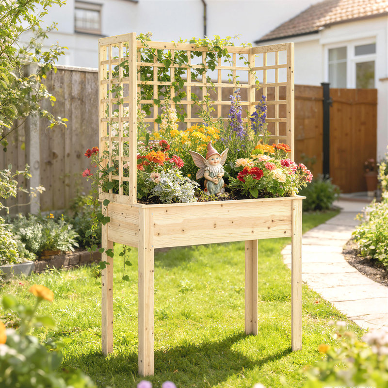 Lit de jardin surélevé en bois avec 3 treillis