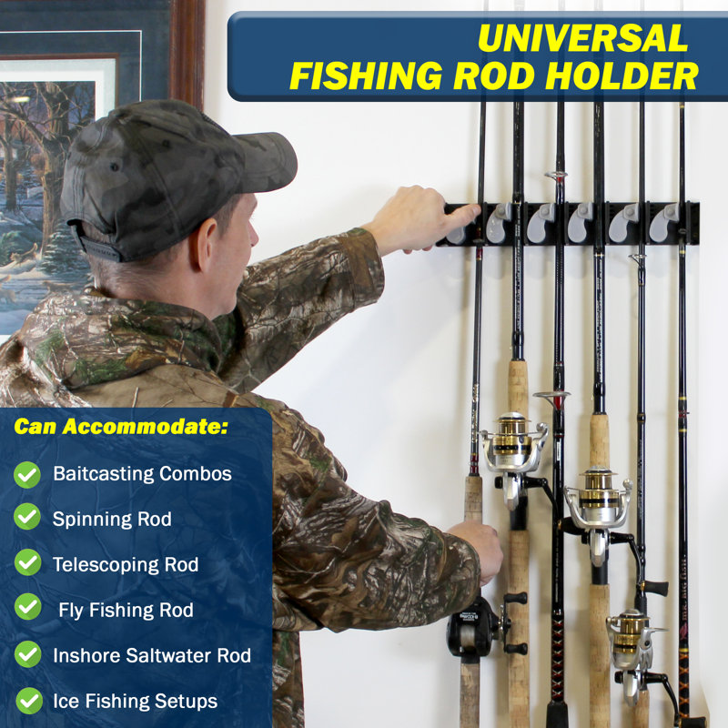 6 Fishing Rod Wall Rack W/Textured Rubber Grip One - Piece Design