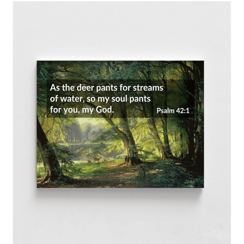 «Deer Park» par Carl Fredrik Aagard, reproduction encadrée de versets de la Bible, psaume 42: 1, reproduction de peinture de paysage vert, reproduction de citation de psaume