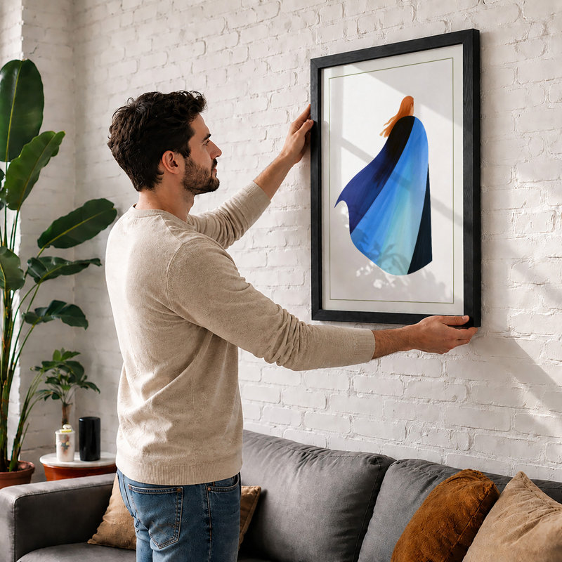 Figure In Blue Minimalist - Print, Black, A3 - 42.0 x 29.7 cm