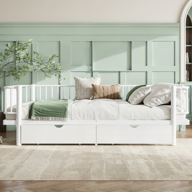 Lit plateforme en métal avec tiroirs de rangement, Blanc clair