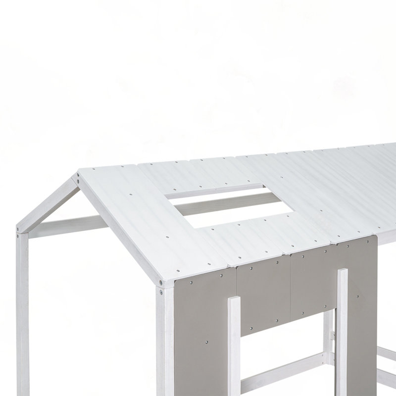 Plateforme pour lit simple avec toit et fenêtre, Blanc