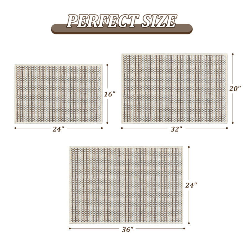 Tapis pour salle de bain à rayures ultra minces avec envers antidérapant, Café, L 24 po x l 16 po