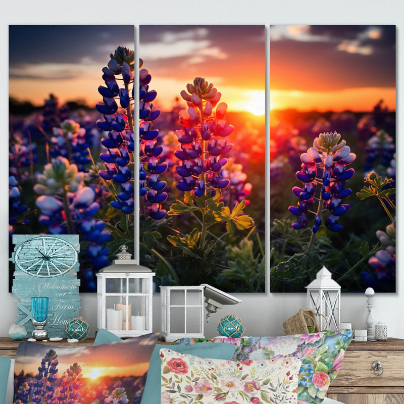Sunrise Blue Bonnets Field I sur toile, reproduction de 3 pièces, H 40 po x l 60 po x P 1 po