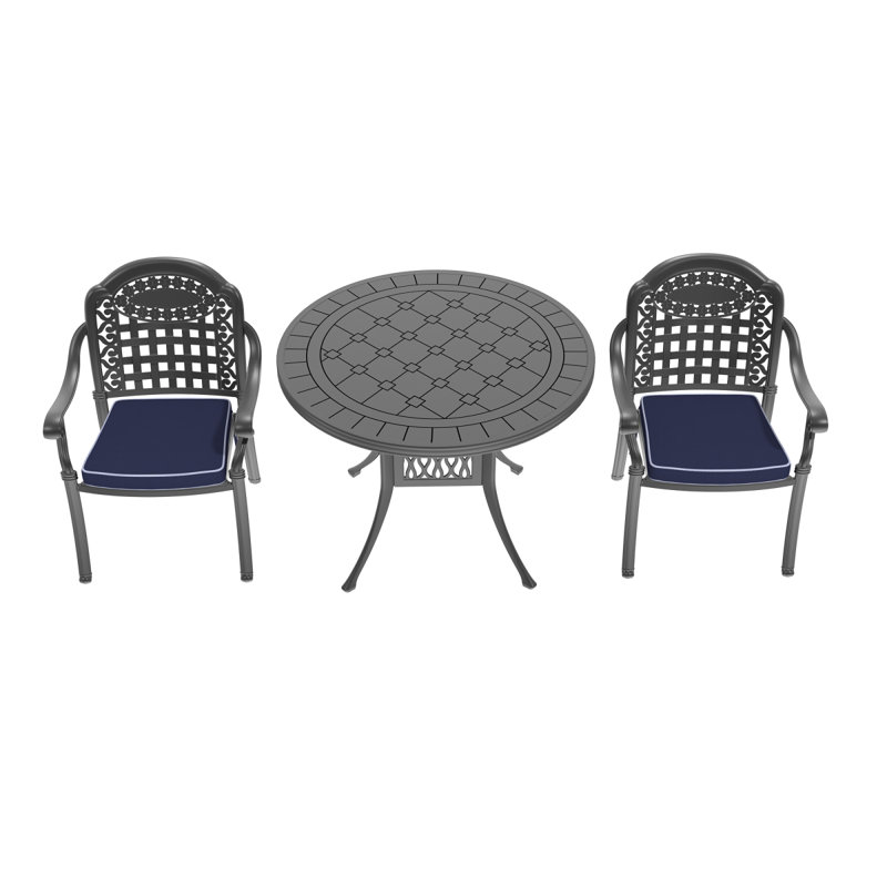 (Cushions In  Random Colors)3Piece Set Of Cast Aluminum Patio Furniture With  Cushions, 3 Pieces: Table, 2 Chairs