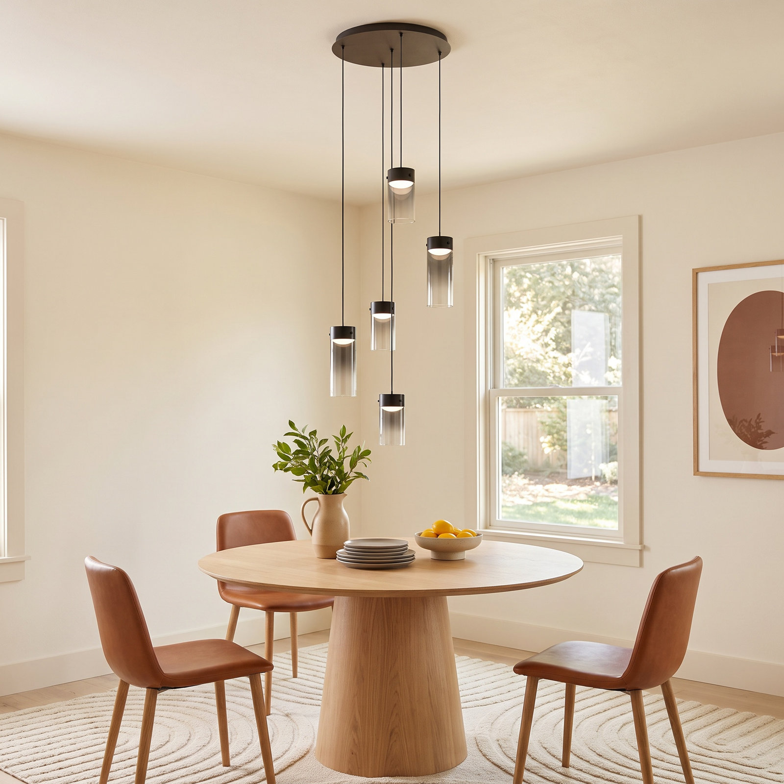 Delonda 5 Light Glass Dimmable LED Pendant, Graduating Smoke