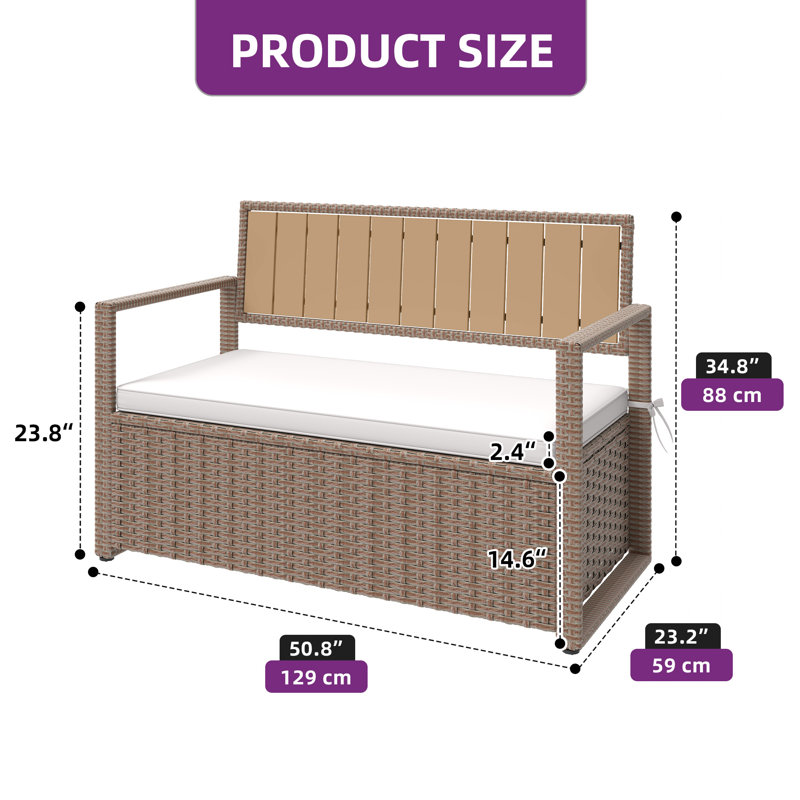 Balconera 70 Gallon All-Weather PE Rattan Storage Bench, Beige