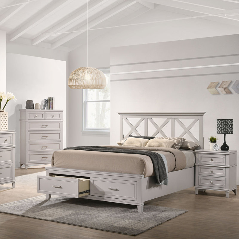 Lit avec rangement, gris, Grand