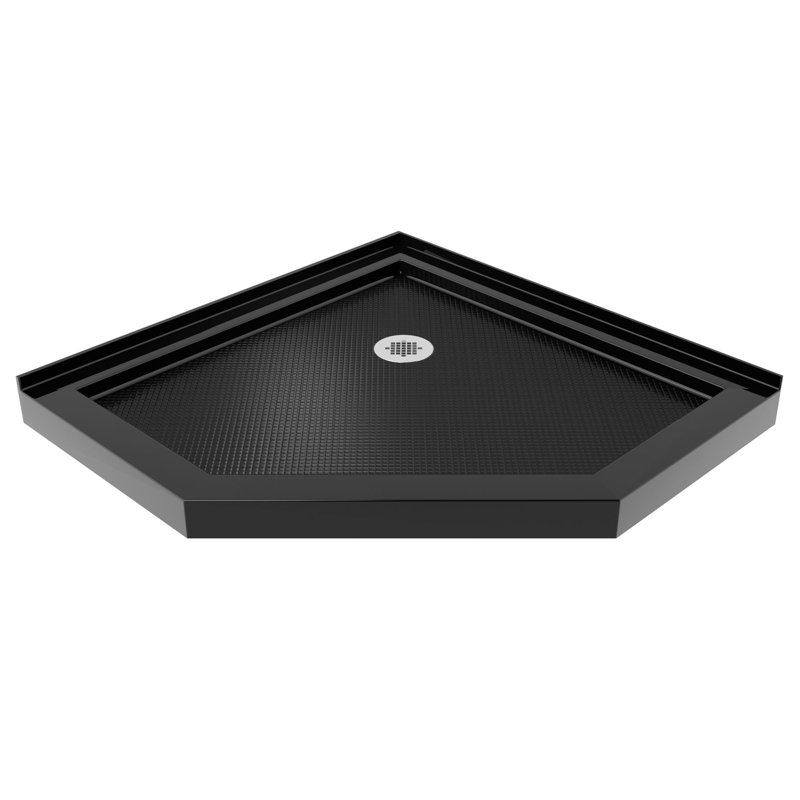 Prism Plus 40" W x 40" D x 74.75" H Frameless Neo-angle Hinged Shower Enclosure with Base Included, Chrome/Black