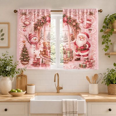 2Pcs Christmas Snowman Santa Claus Bear Curtains, Cute Cartoon Winter Holiday Room Decor Window Drapes for Living Bedroom Kitchen, Rod Pocket Panels