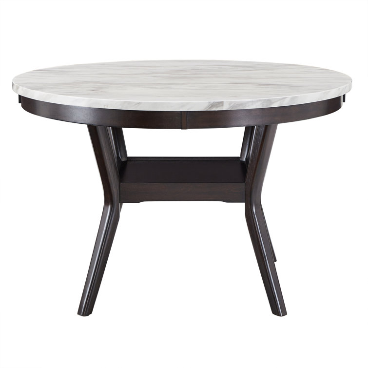 Bulli Round Marble Top Farmhouse Dining Table with Log Wood Base - 120cm