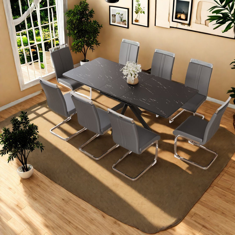 Ensembles de table de salle à manger extensible en MDF (doit inclure à la fois la table et la chaise), salle à manger moderne