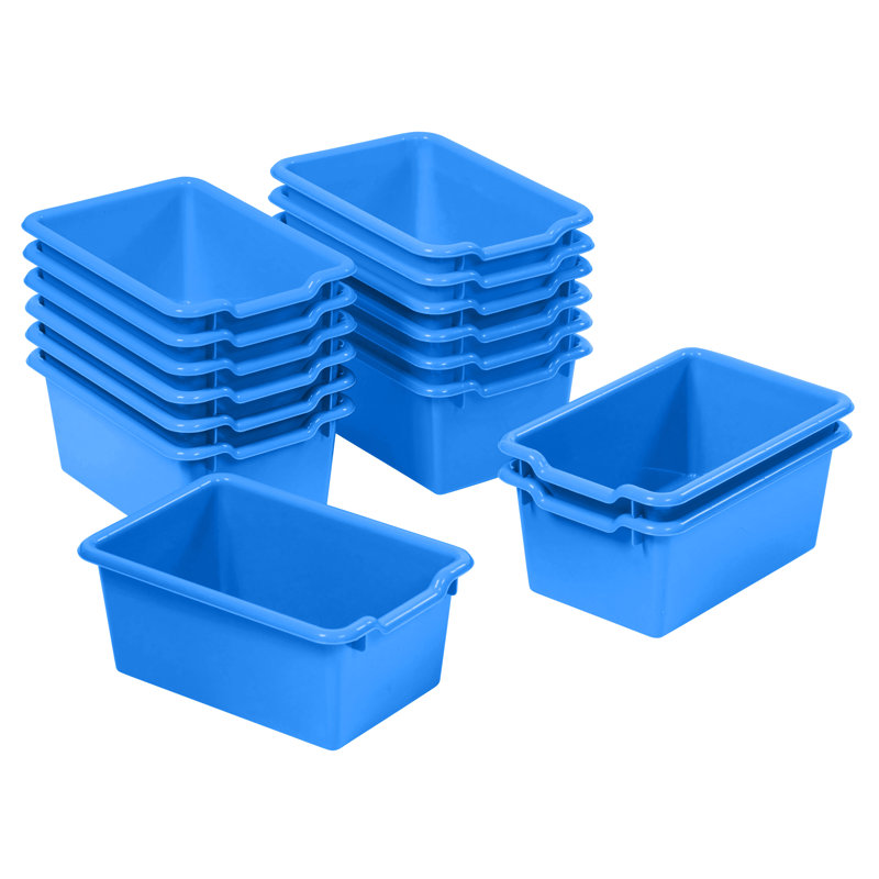 ECR4Kids Scoop Front Plastic Storage Bins, Multipurpose Organization, 15-Piece, Blue