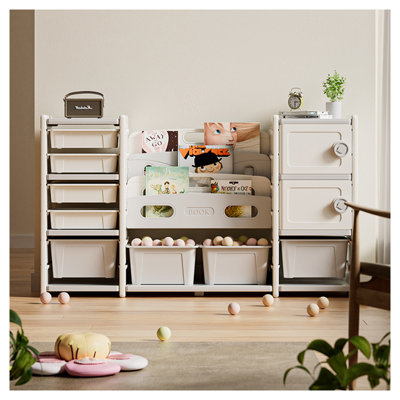Rangement pour jouets pour enfants avec bacs amovibles, bibliothèque à 4 niveaux et armoire pour l'organisation de la salle de jeux