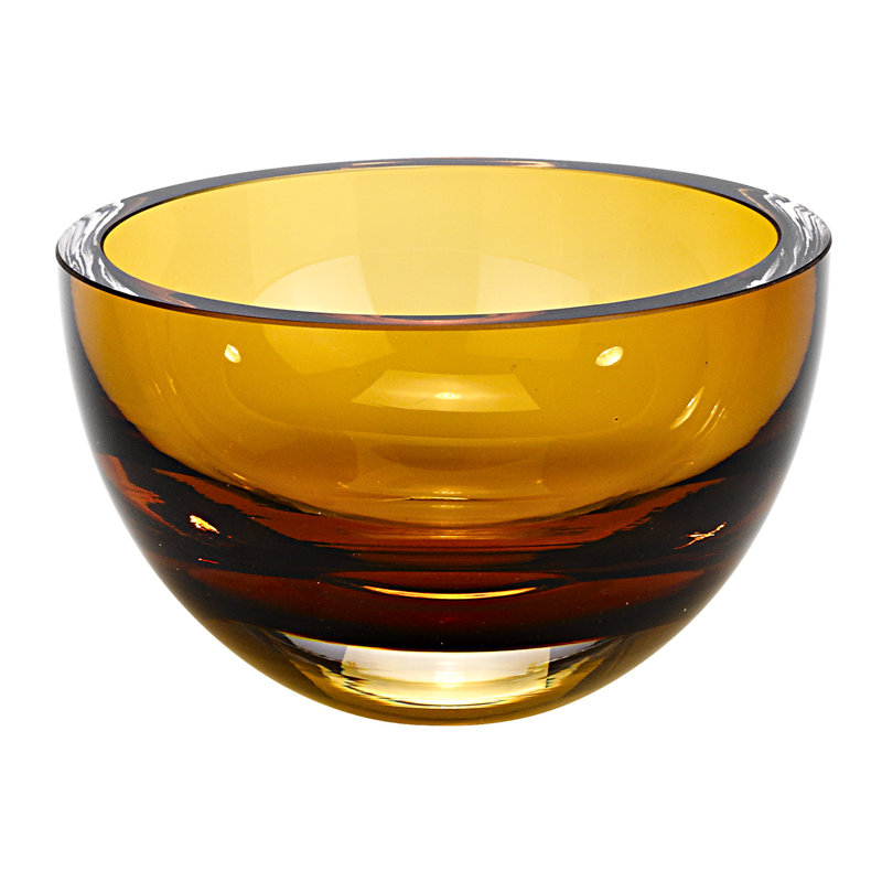 Jet Black Penelope Mouth Blown European Lead Free Crystal 6 In. Bowl, Amber