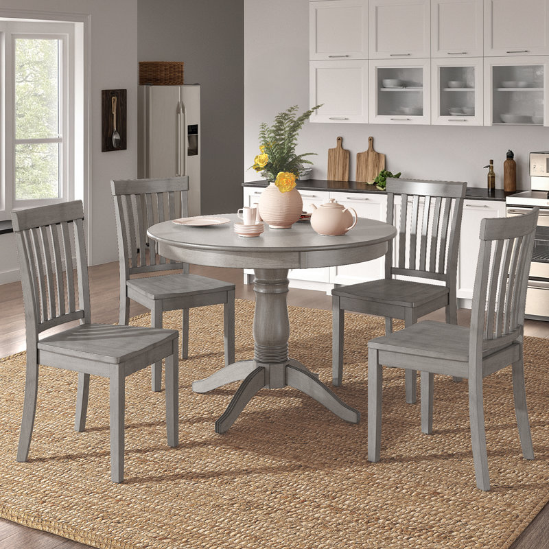 Alexa-Mae 4 - Person Solid Wood Top Pedestal Dining Set, Antique Gray