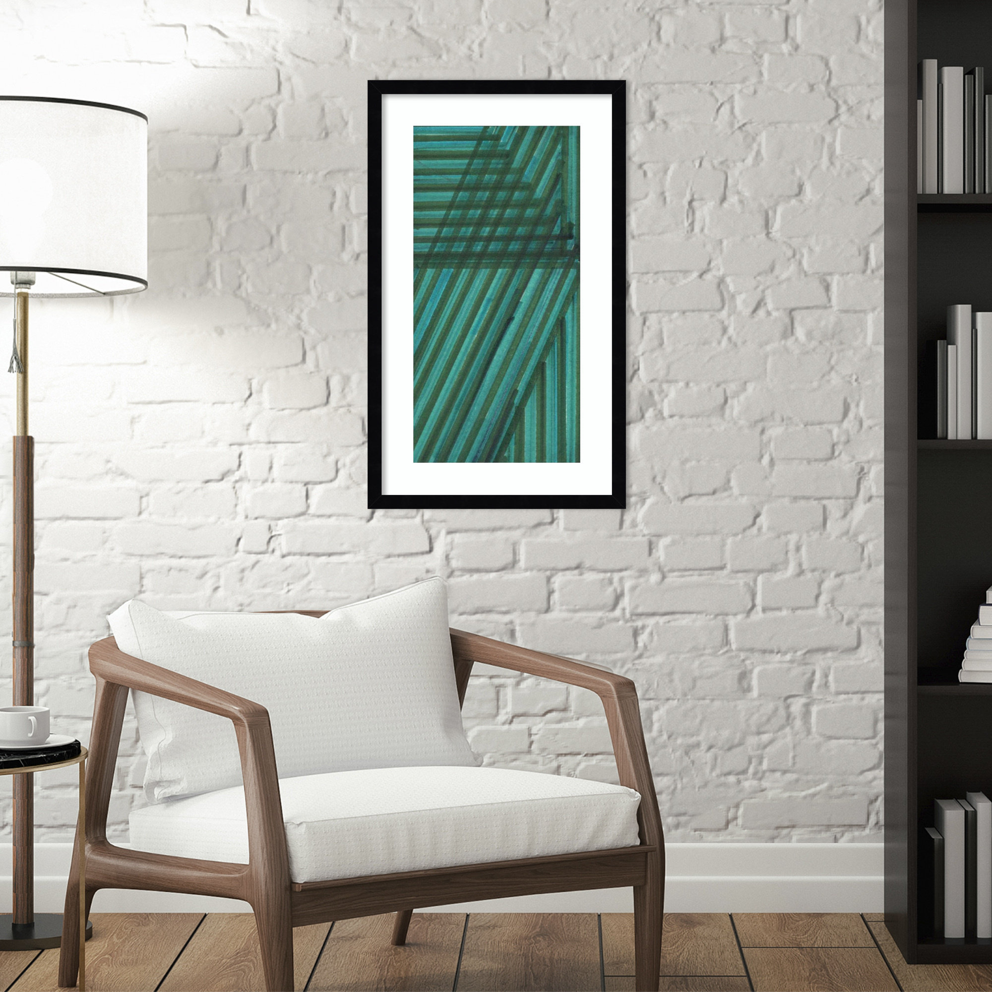 Line Study Blue by Charles Mcmullen, 25.12" H x 15.12" W x 0.88" D, Black Framed Paper