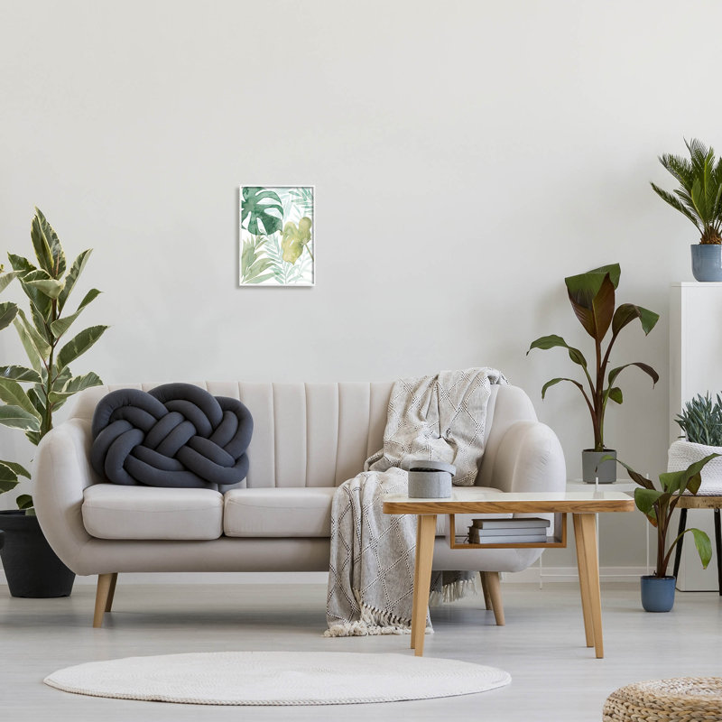 «Giclée de feuilles botaniques tropicales superposées» par Grace Popp, H 14 po x l 11 po x P 1,5 po, Cadre blanc
