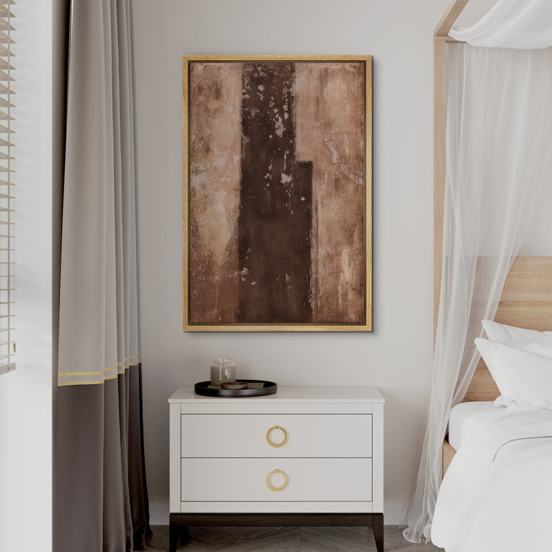 Style Mid-Century brun foncé, formes abstraites neutres, grand cadre rustique, décor minimaliste M26, H 24 po x l 16 po