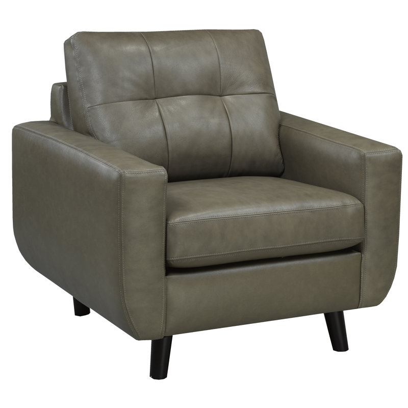 Fauteuil en cuir fleur 37 po Lathrop, Cuir véritable vert / gris