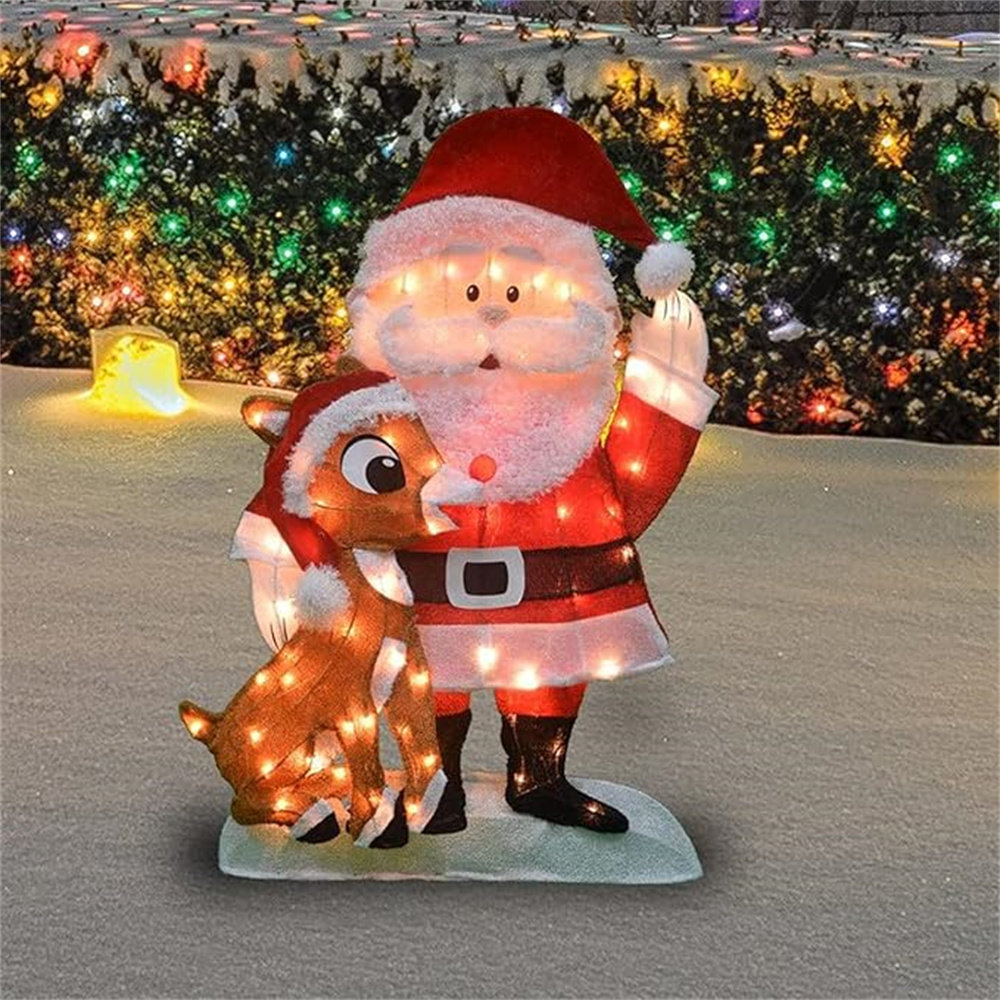 The Holiday Aisle® Pre Lit Fabric Santa Claus And Rudolph 2D Outdoor ...