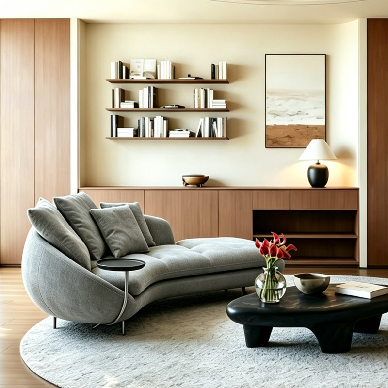 Canapé incurvé moderne de 190 cm (74,8 pouces) avec coussins moelleux et base en acier inoxydable