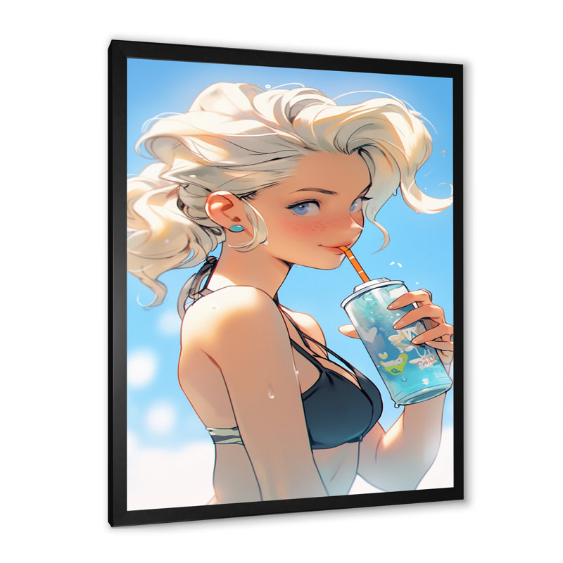 «Beautiful Blonde By The Beach I», reproduction sur toile, H 20 po x l 12 po x P 1 po, Cadre simple noir