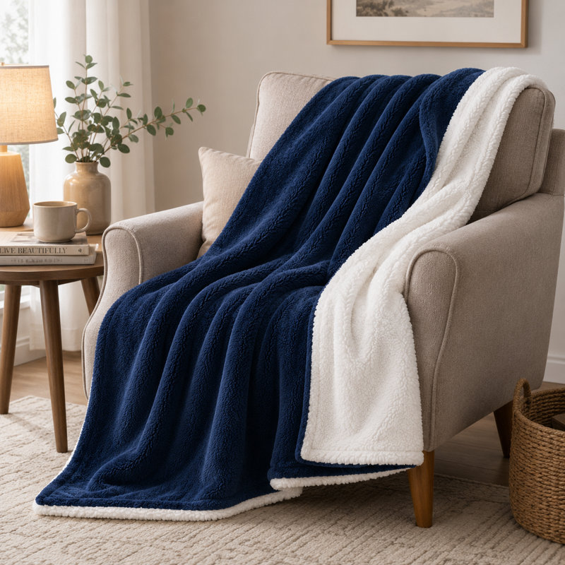 Sherpa Fleece Throw Blanket, Dual-Sided Plush Sherpa & Soft Fleece, Lightweight Microfiber Polyester Blanket for Couch, Sofa, Bed & Travel