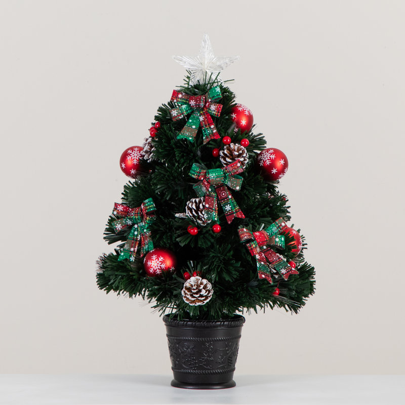 Arbre de Noël artificiel pré-éclairé à fibre optique pré-éclairé avec jardinière Cosmopolitan, 2'